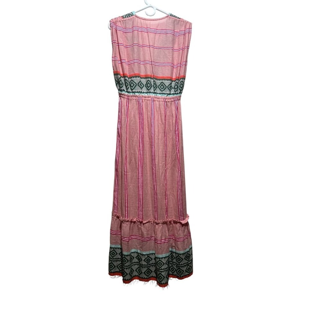 Lemlem Rosa Midi Dress Tunic Women XS Pink Sleeveles Plunge Neck Embroidery Boho - Picture 4 of 16